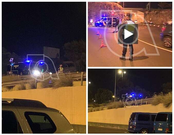 Efectivos de la Policía Nacional y Local, anoche en uno de los accesos a La Mareta/RTVC y TA.